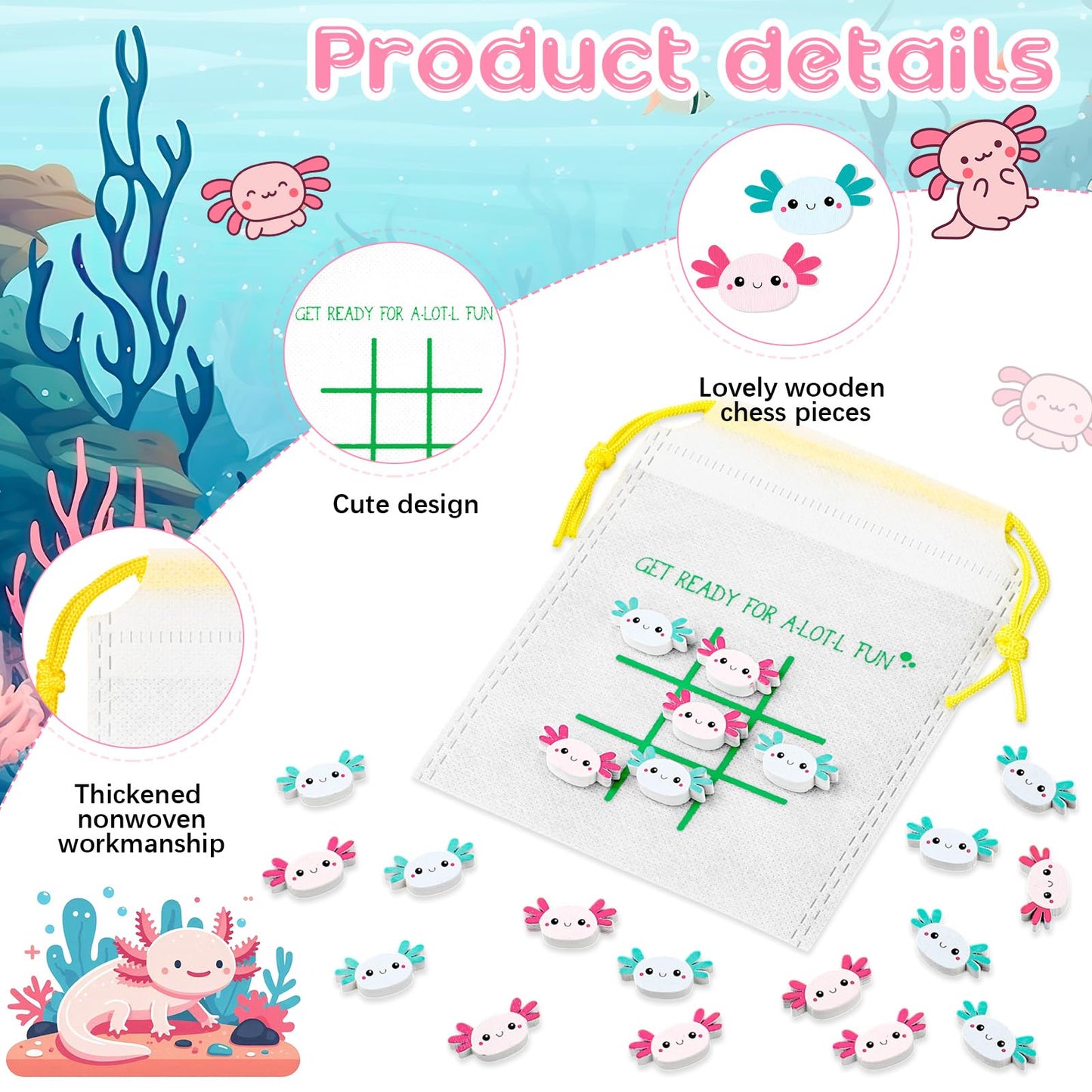 Sotiff 36 Set Tic Tac Toe Games Bulk Axolotl Party Favors Axolotl Tic Tac Toe with Bag Animal Birthday Party Gifts Classroom Exc
