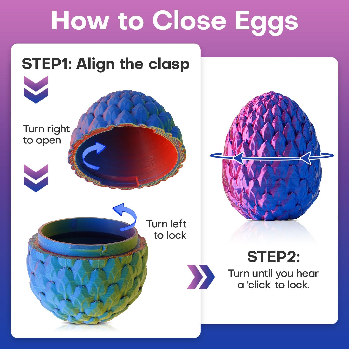 FYEFKJSA 3D Printed Dragon Eggs with Dragon Inside - 12Inch Articulated Fidget 3D Printed Animals  Interesting Decorative Gift  Easter Basket Essentials Stuffers (Laser Purple)