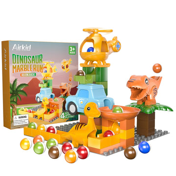 Airkid Marble Runs For Kids 4-8, Marble Runs Building Blocks With Dinosaur Toys, Stem Building Toys, Compatible With All Major B
