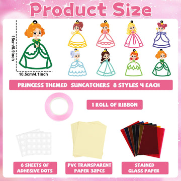 QOUBAI 32 Sets Princess Suncatchers Craft Kit DIY Window Stained Glass Effect Princess Paper Crafts Home School Classroom Decora