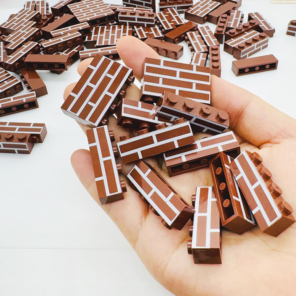 MIUTRUE 100Pcs Classic Wall Building Bricks 1x4 Masonry Profile Bricks Blocks Parts and Pieces Compatible with Major Brands Construction Toys for Kids 6yrs+ (100Pcs Brown)