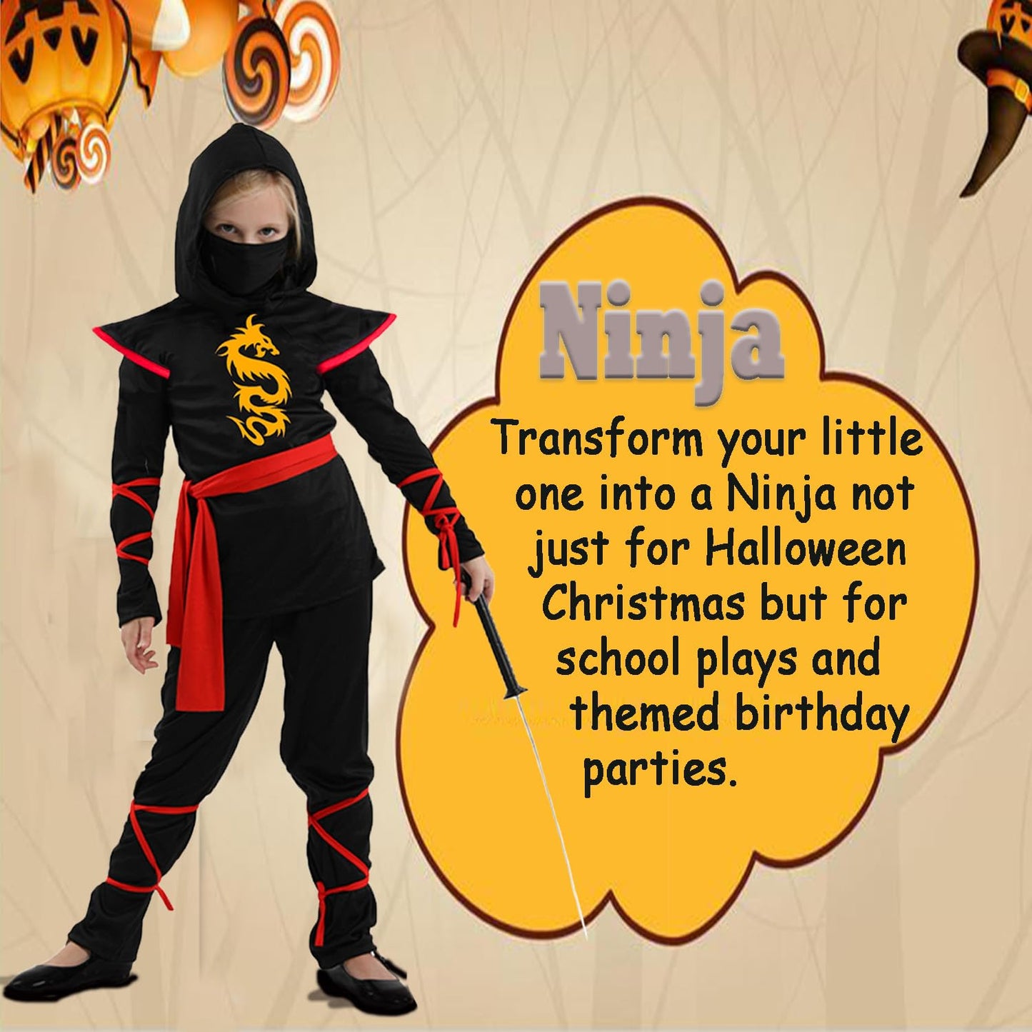 Satkull Ninja Costume Ninja Deluxe Costume Set For Kids Halloween Party Dress Up Ninja Role Playing Christmas Parties(Kids-M-6/7T)