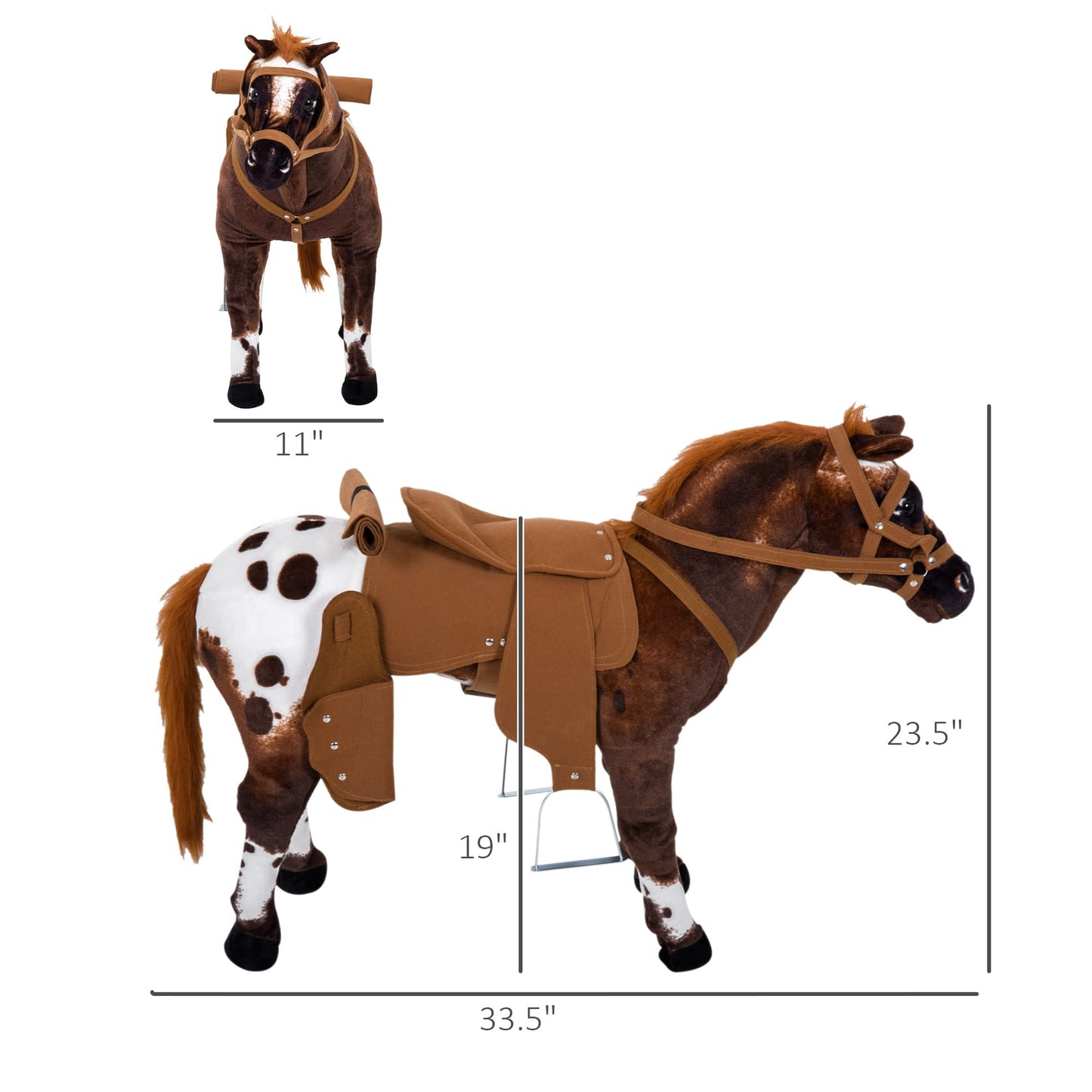 Qaba Sound-Making Ride On Horse For Toddlers 3-5, With Neighing And Galloping Sound, Stuffed Animal Horse Toy For Kids With Padding, Soft Feel, Brown