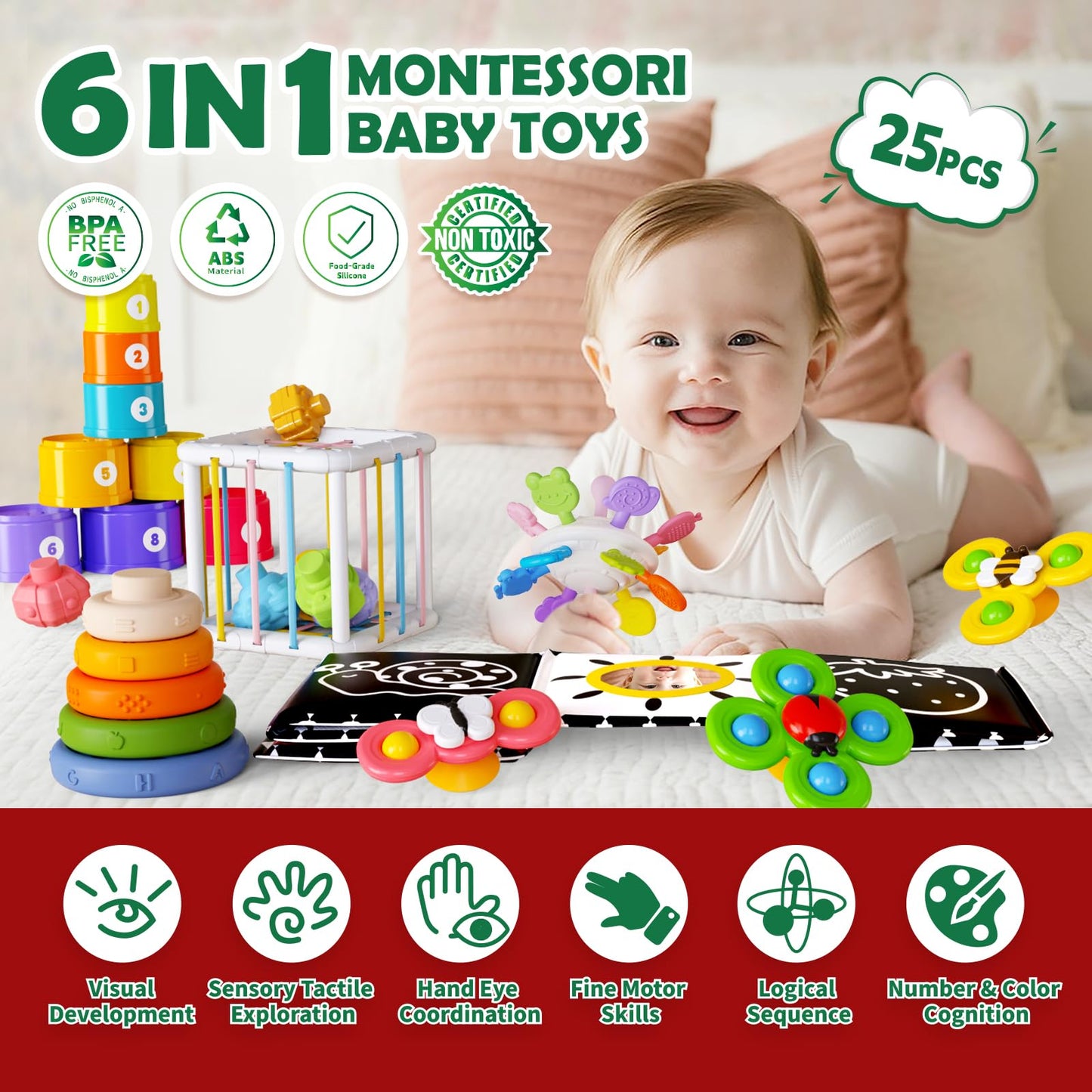 Fllobe Montessori Toys For Babies 6-12 Months, Baby Toys 6-12 Months, Montessori Toys For 1+ Year Old, Infant Toys 6-12 Months,
