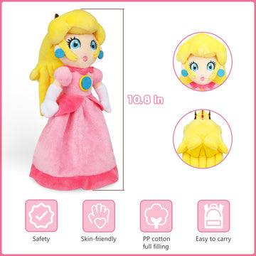 Princess Peach Plush Toy - 11 Inch Soft Princess Peach Doll, Plush Toy Stuffed Character Collection, Gift For Kids Girls Movie Fans