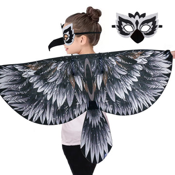 Irolewin Bird-Wings-Costume For Kids And Headband - Eagle-Parrot-Owl Dress-Up-Wings For Girls Boys Halloween-Party Favors (Black)