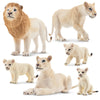 Toymany 6Pcs White Lion Figurines With Lion Cubs, 2-5'' Jungle Animals Figures Realistic Family Set Includes Baby Lions, Educati