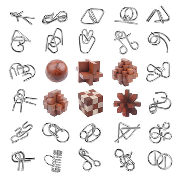 Rlylf 30Pcs Brain Teaser Puzzles Game For Adults And Kids Ancient Wooden And Metal Puzzles 3D Educational Toys Iq Logic Train Fa