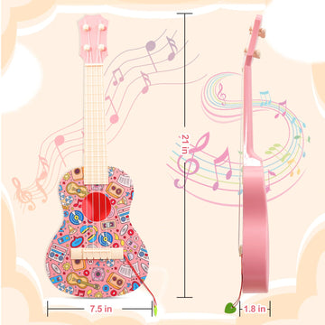 Leeqee 21In Colorful Graffiti Ukulele Guitar For Kids, 4 Strings Kids Guitar Ukulele Musical Instruments Learning Educational To
