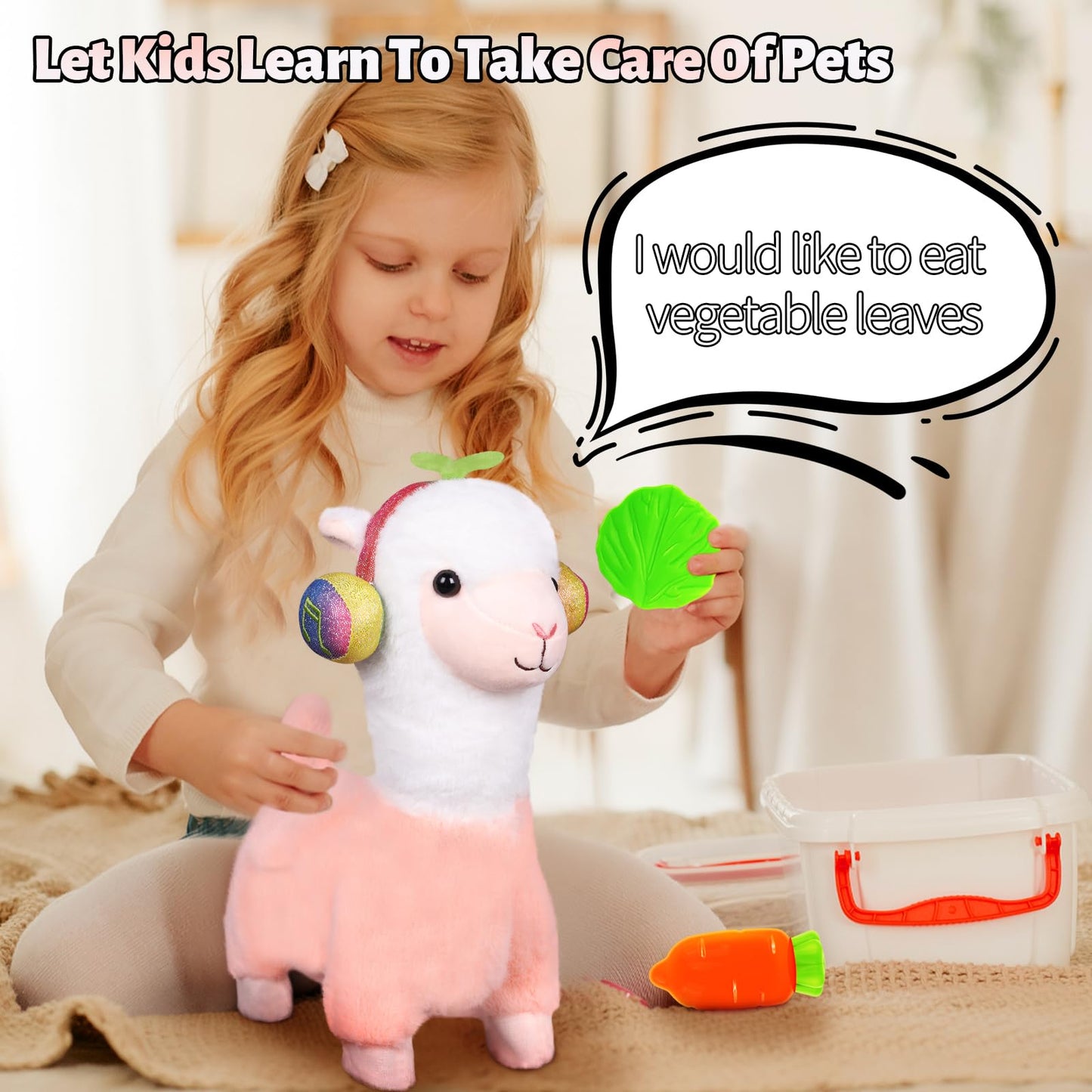 Bilinott Walking Alpaca For Kids, Touch And Voice Controlled Remote Control Animal With Leash, Interactive Toy Pet That Can Walk