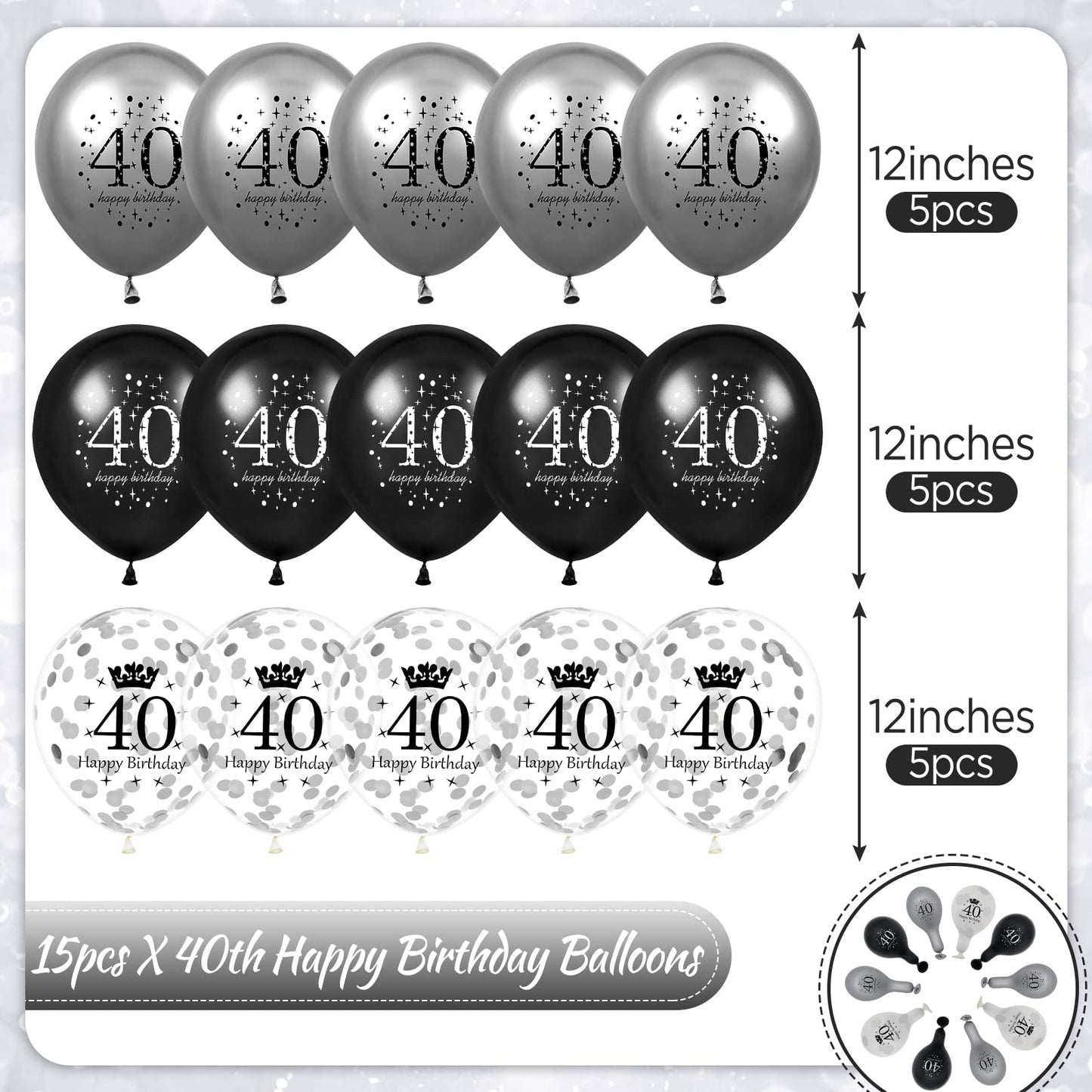 40Th Birthday Balloons Decorations 15Pcs Black Silver Happy 40Th Birthday Party Latex Confetti Balloons For Men Women 40Th Anniversary Happy Birthday Party Decor Supplies 12 Inches