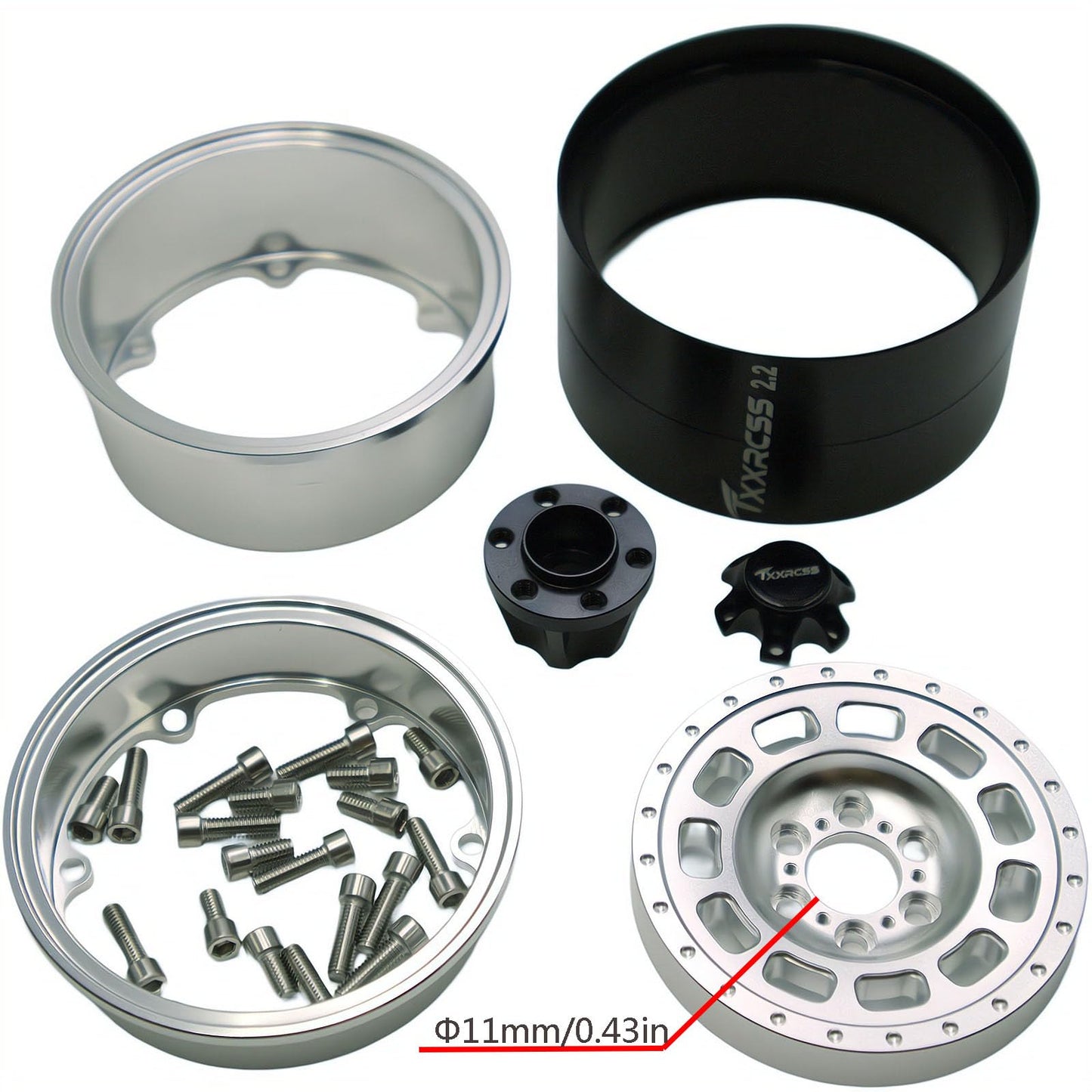 Txxrcss RC 2.2 Beadlock Wheels Adjustable 2 Offsets Rims Hub Aluminum Upgrades for 1/10 Crawle Car Wheel and Tires Remote Contro