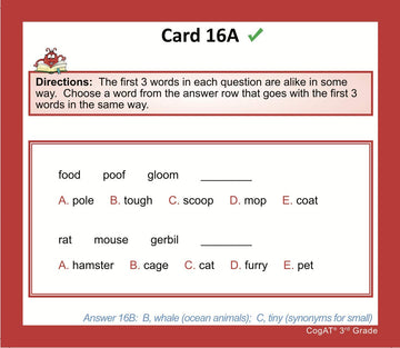 Testingmom.Com Cogat Test Prep Flash Cards - Grade 3 (Level 9) - 72 Cards - 200+ Practice Questions - Tips For Higher Scores On The 3Rd Grade Cogat Gifted And Talented Test - Verbal & Non-Verbal