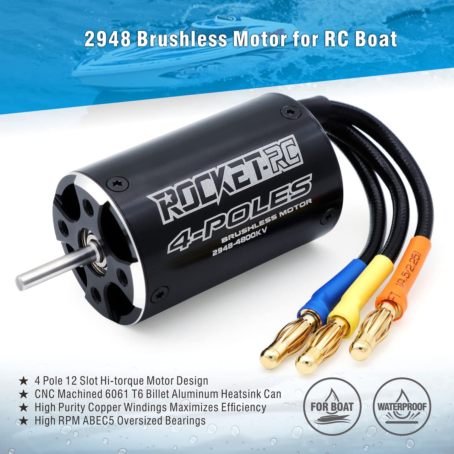 Product Image Surpass Hobby 2948 4800 KV Brushless Motor 4Pole with Water Cooling Jacket for RC Boat
