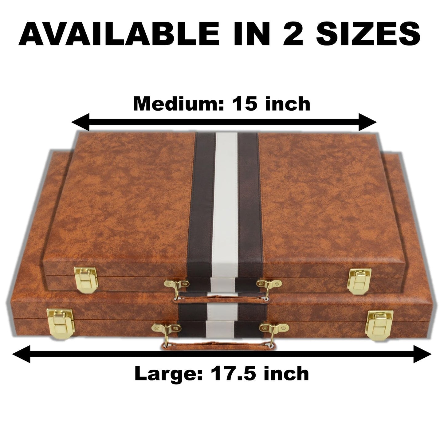 Sun Flair Backgn Set - 15 Inch Backgn Sets for mature-themeds  Folding Classic Board Game with enhanced Leather Case  Best Strategy and Tip Guide Enclosed (Brown  Medium)