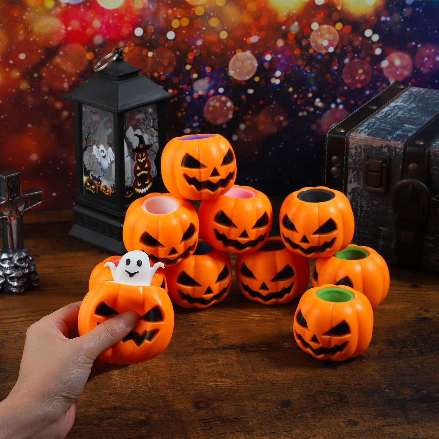 BILLMOSS Halloween Pumpkin Squishy Toys - 12PCS 6 Colors Stress Relief Ghost Toy for Trick or Treat Party Suppliers Party Favors