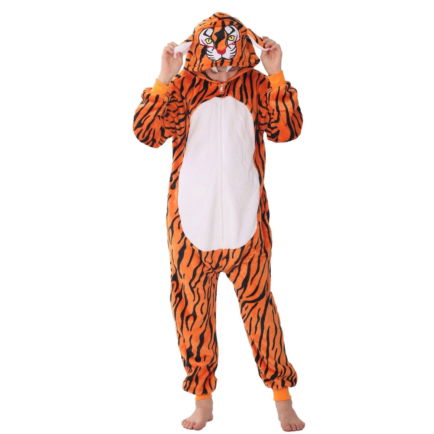 Wafunne Animal Onesie Costume For Kids Child Boys Girls Womens Mens Cosplay Halloween Costumes Easter Onesies Orange Tiger M