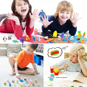 Urskytous 110Pcs Animal Erasers Kids Pencil Erasers Desk Pets Puzzle Erasers Bulk Mini Animal Food Erasers Toys Eraser Prizes Fo