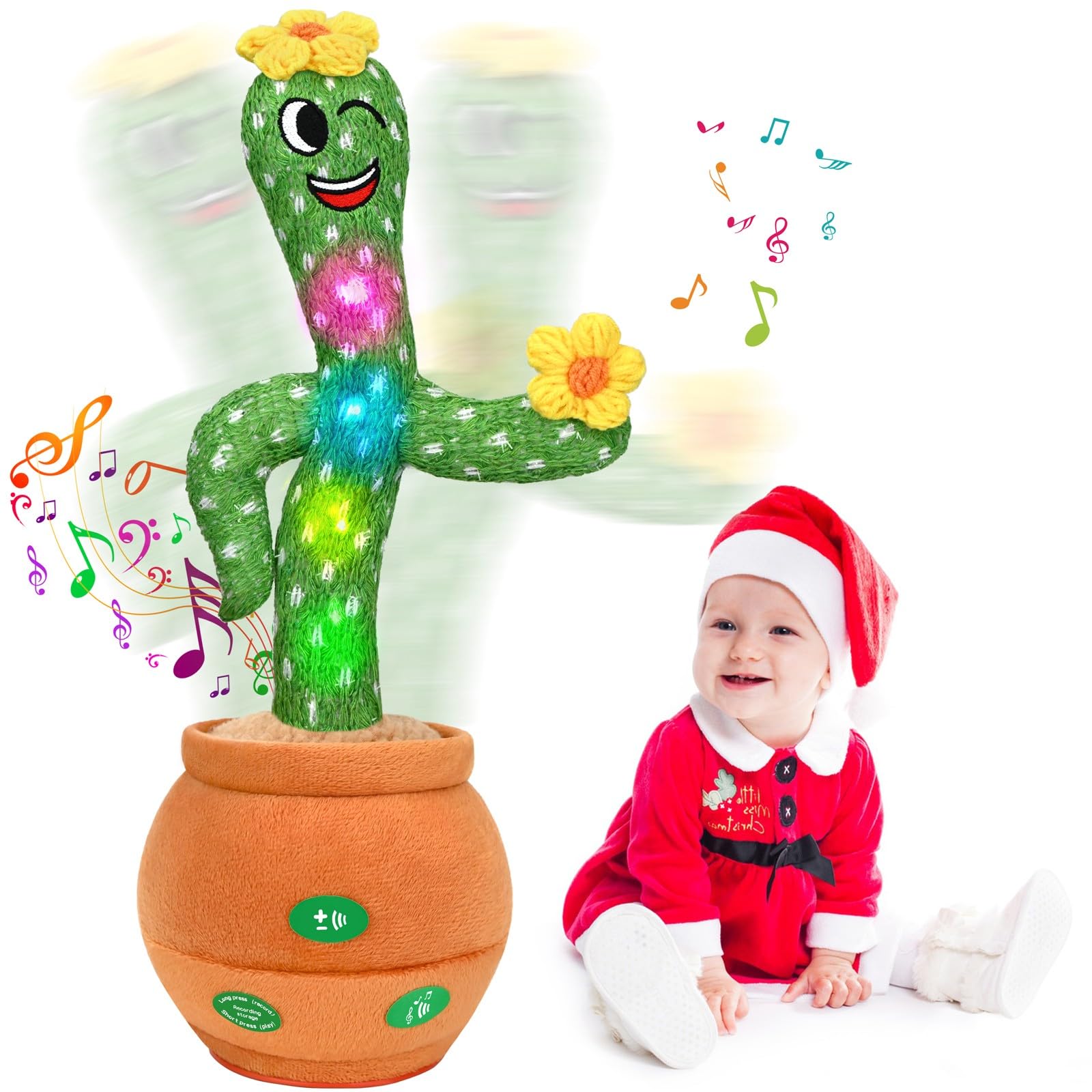 LGOUYGG Talking Cactus Baby Toy, Singing Mimicking Repeating Tummy Time Toys with Music and Light, Infant Babies Toddler Kids Bo