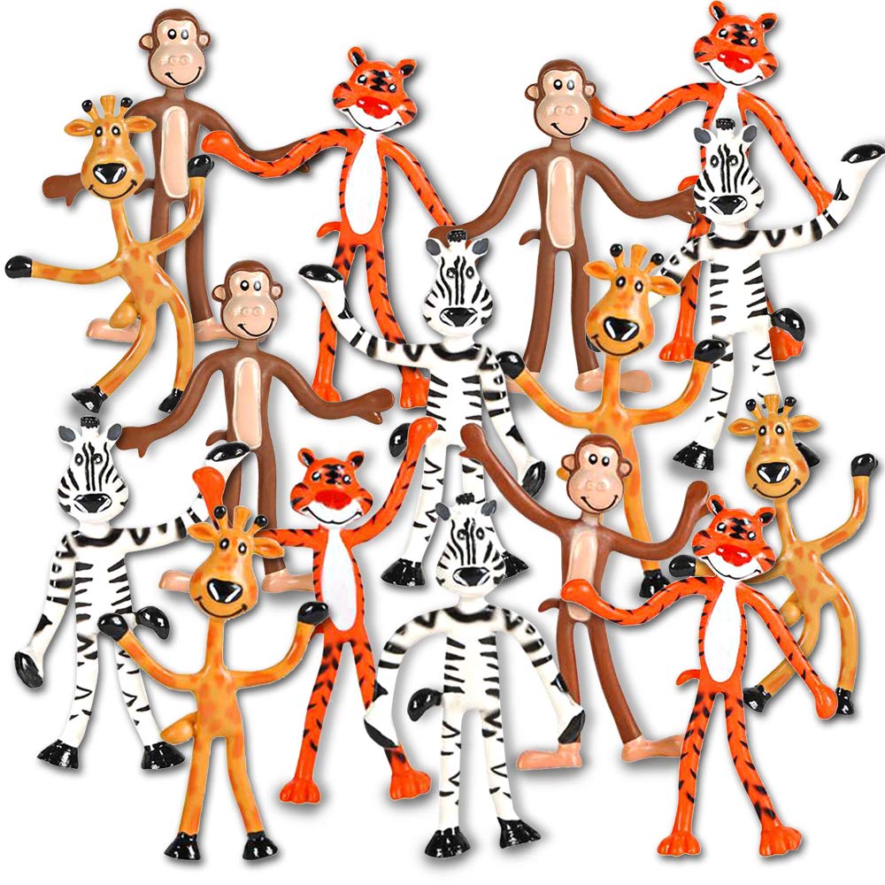 ArtCreativity Bendable Animal Figures - Set of 12 Flexible Zoo Toys, Fun Fidget Stress Relief for Kids, Animal Party Favors, Goo