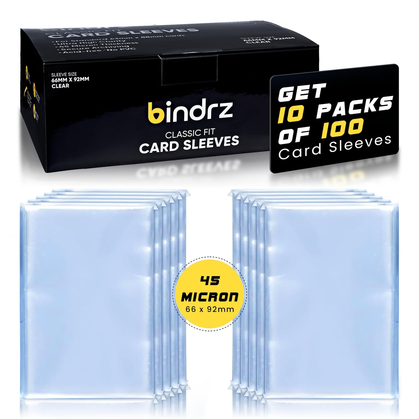 Bindrz 1000 Trading Card Penny Sleeves - 45 Micron Thick - 66 X 92Mm - High Clarity Classic Protectors For Tcg Mtg And Sports Ca
