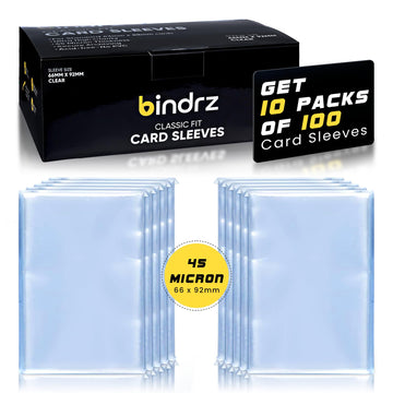 Bindrz 1000 Trading Card Penny Sleeves - 45 Micron Thick - 66 X 92Mm - High Clarity Classic Protectors For Tcg Mtg And Sports Ca