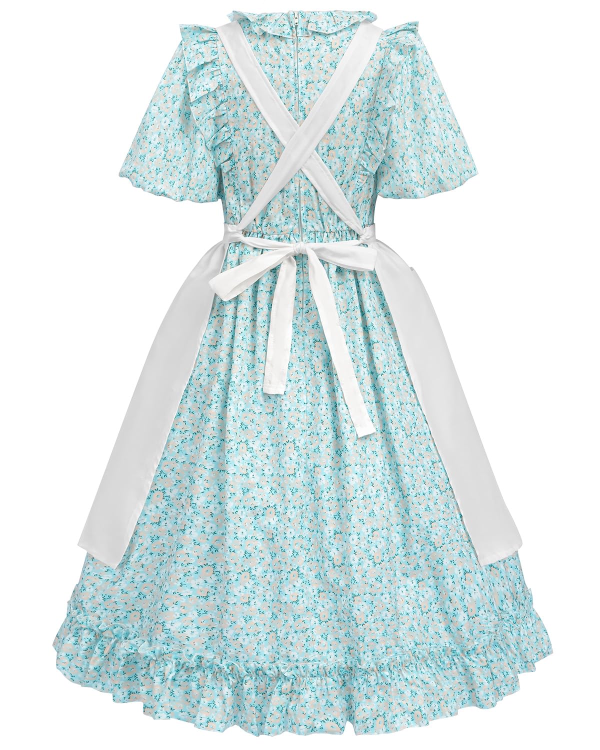 Fccam Colonial Pioneer Dresses For Girls Short Sleeve Floral Prairie Costume Green L