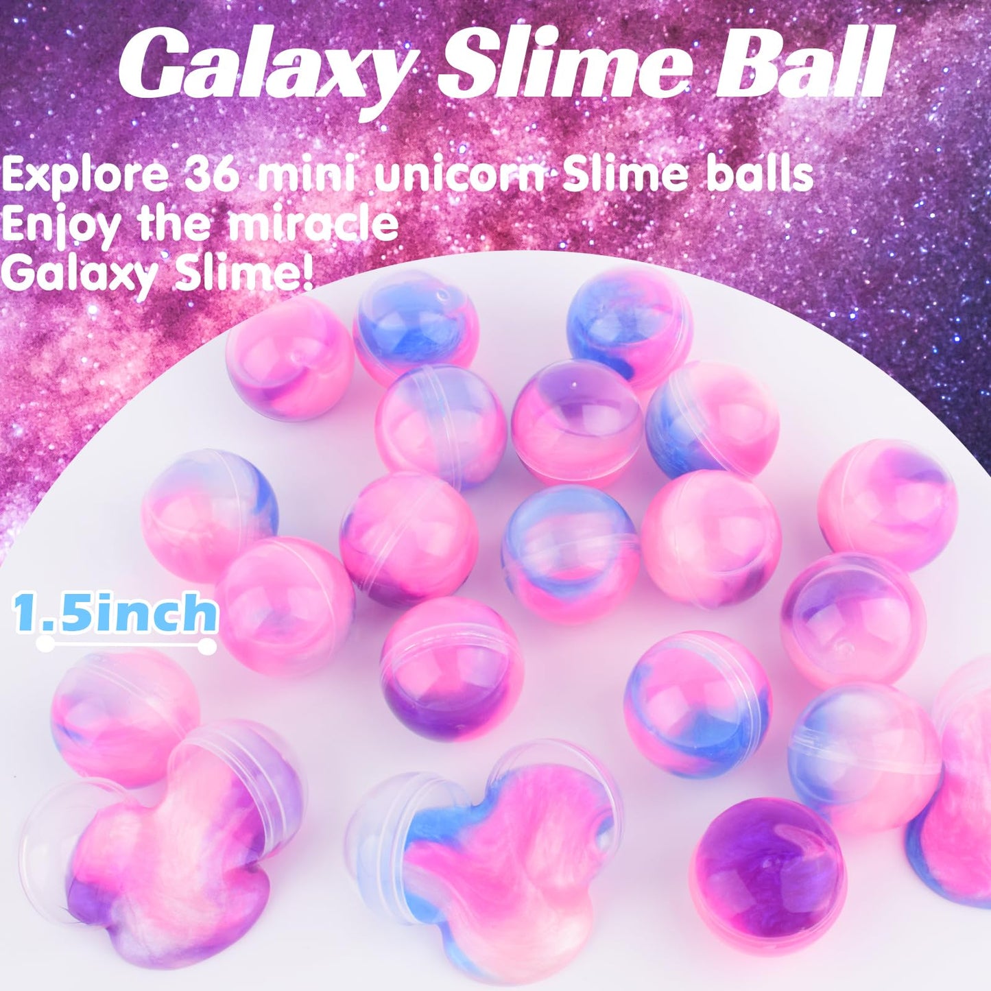 36 Pack Unicorn Galaxy Slime Balls, Unicorn Party Favors for Boys and Girls, Wet, Non-Sticky, Mess-Free, Stress Relief, Super So
