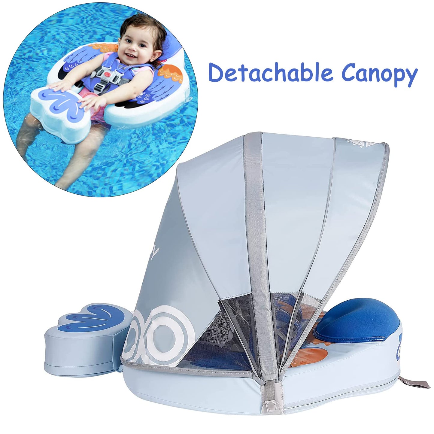Upgraded Baby Pool Float Mambobaby Float with Canopy, Non-Inflatable Baby Floats for 3-24 Months, No Flip Over Swim Trainer for