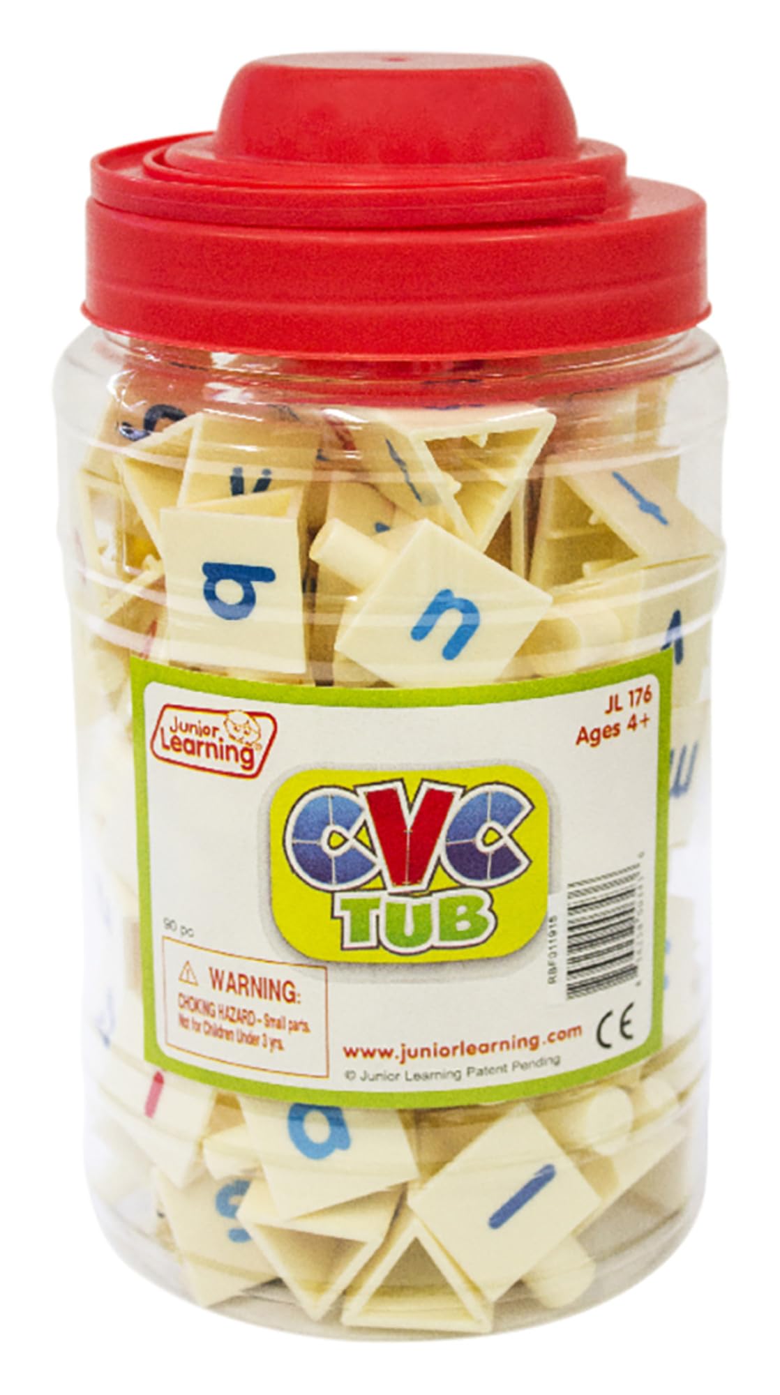 Junior Learning Cvc Tri-Blocks Tub, 90 Blocks, Ages 4-5, Phonemic Awareness, Pre K-1, White