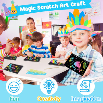 Zmlm Scratch Art Party Favors: 4 Pack Rainbow Scratch Paper Art Set For Kids 3-12 Years Old Art And Craft Notebook Girl Boy Birthday Gift Goodie Bag Stuffers(5 Wooden Stylus & 4 Drawing Stencils)