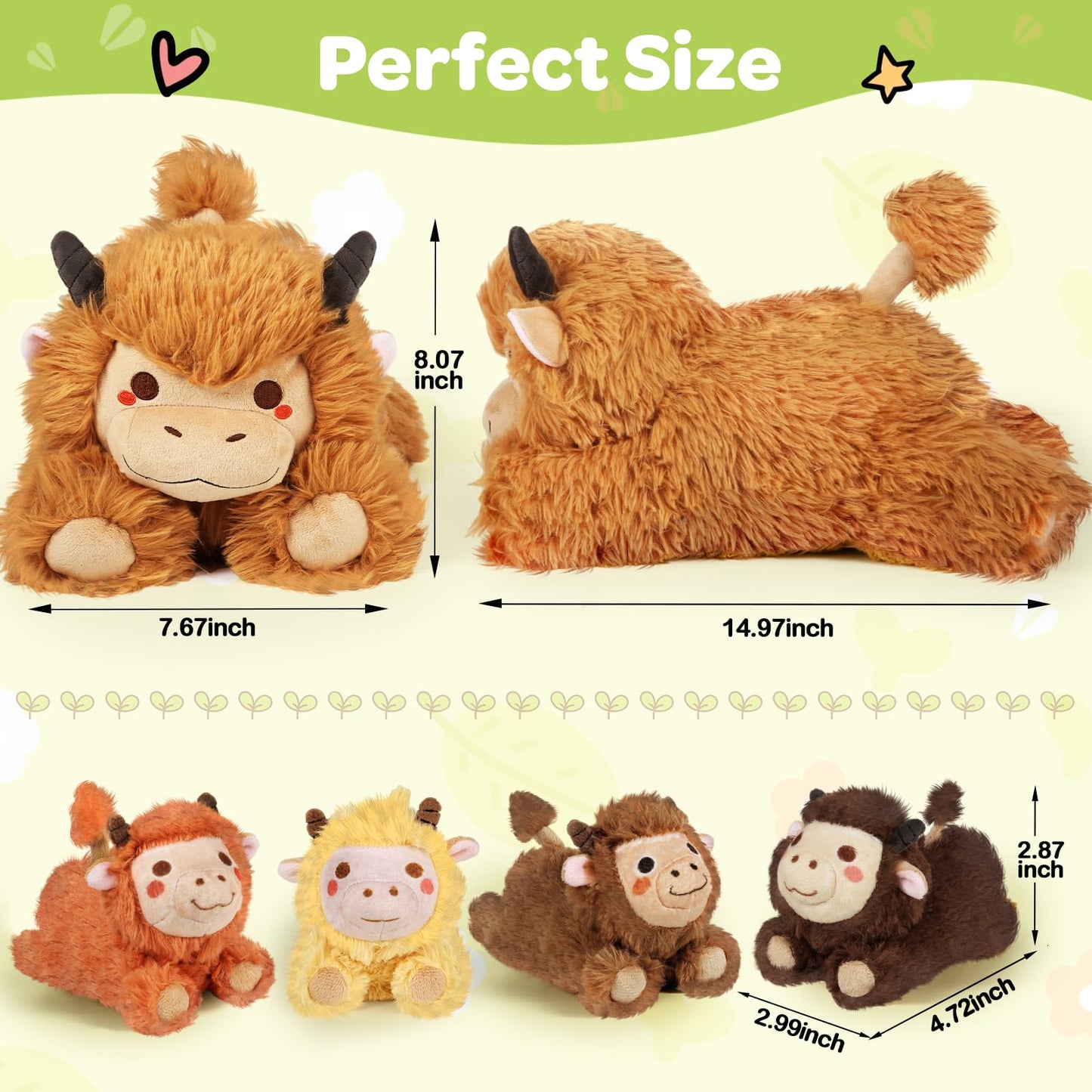 Kmuysl Highland Cow Stuffed Animal For Girls Ages 3 4 5 6 7 8+ Years Old, Mommy Cow Animals Plush Toys With 4 Baby Calves, Soft