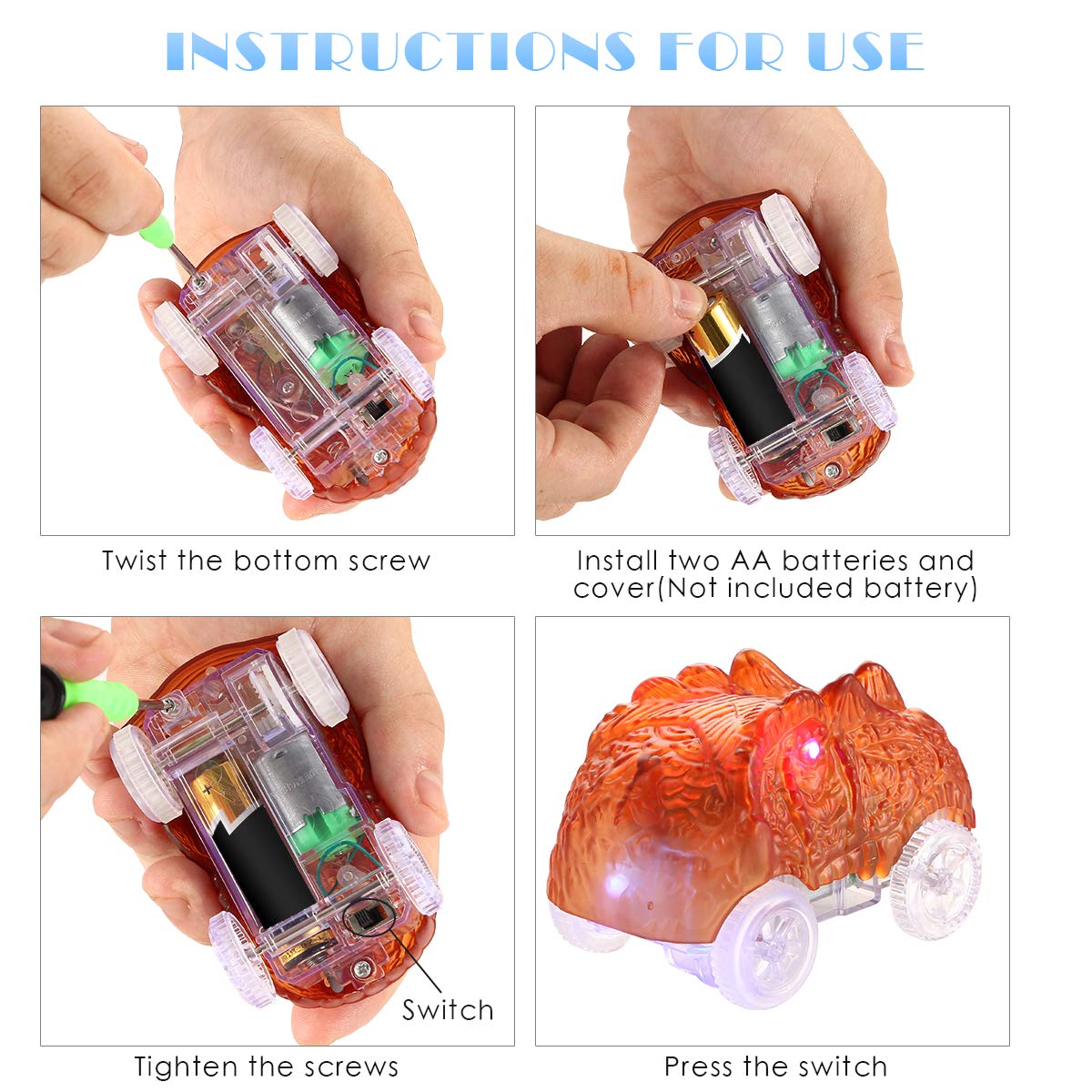 Save Unicorn Tracks Cars Replacement Only, Dino Track Cars For Tracks Glow In The Dark, Car Tracks Accessories With 3 Flashing Led Lights, Compatible With Most Car Tracks For Kids Boys And Girl(6Pack)