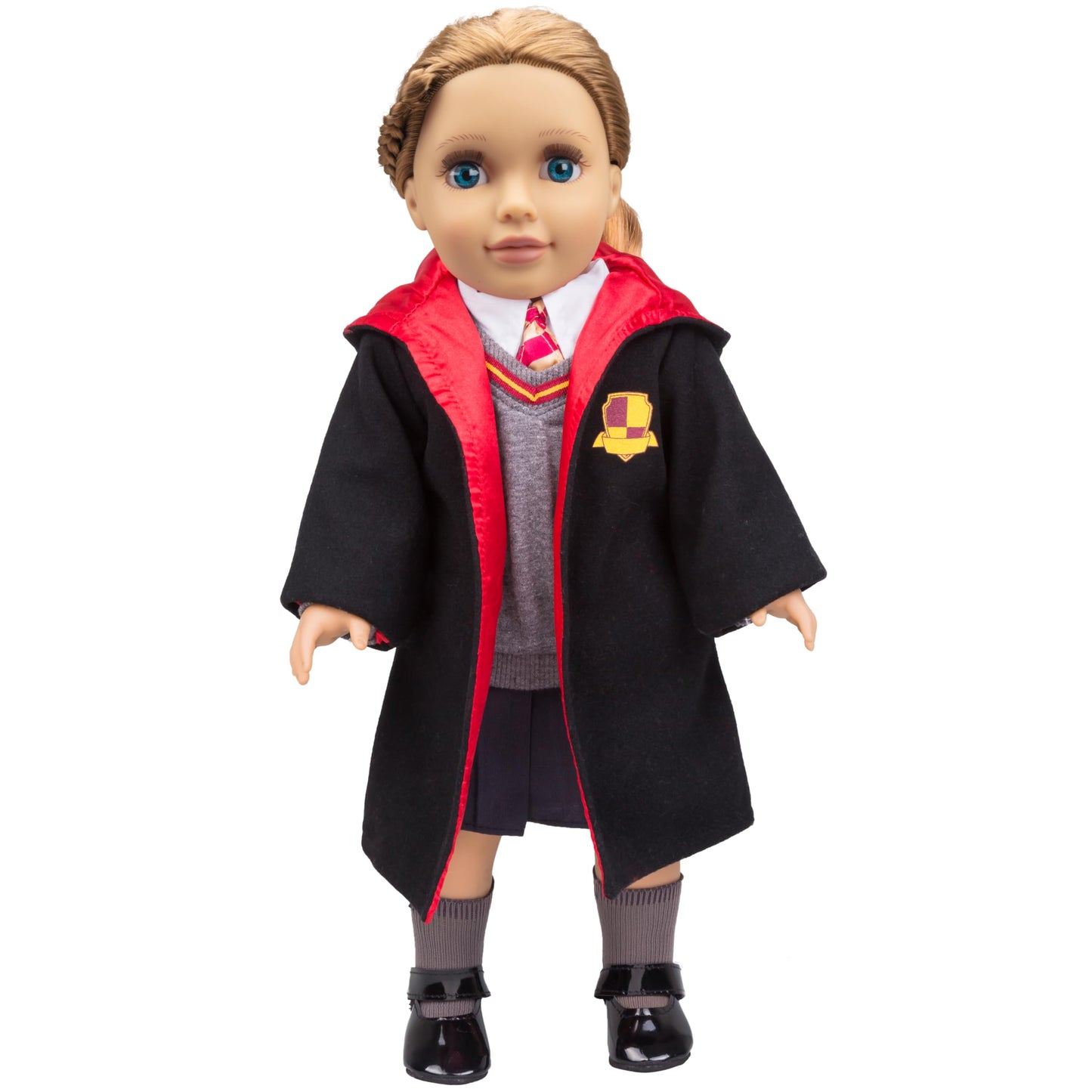 9Pc Hermione Granger Inspired Outfit- 18' Doll Clothes & Accessories Compatible W American Girl Dolls- School Uniform Set Includes Shirt, Skirt, Sweater, Tie, Socks, Robe, & Shoes- Gift Set For Girls