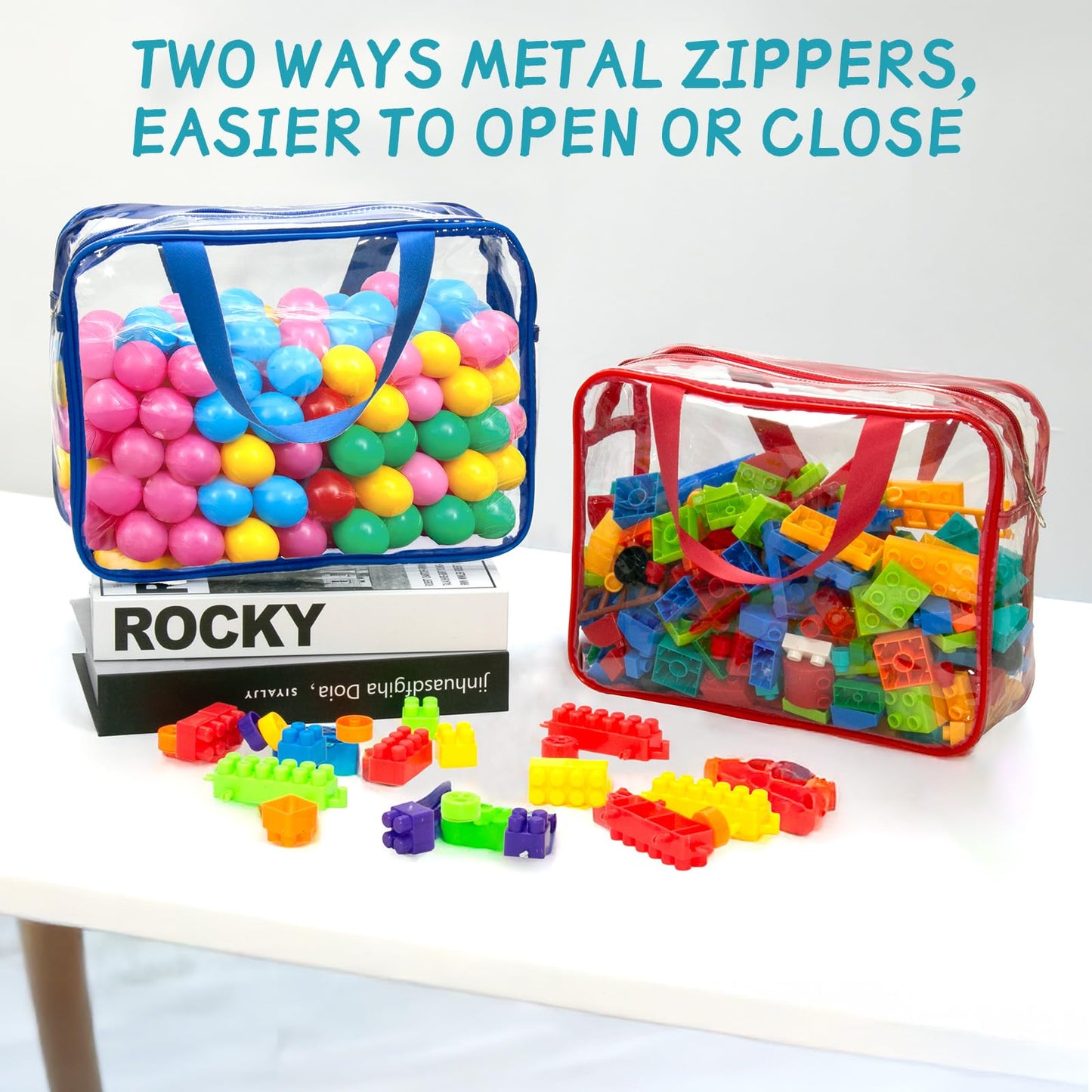 8 Packs 8 Colors Large Toy Storage Bags With Zipper And Labels, Clear Pvc Waterproof Toy Organizers Bags For Board Games, Puzzle