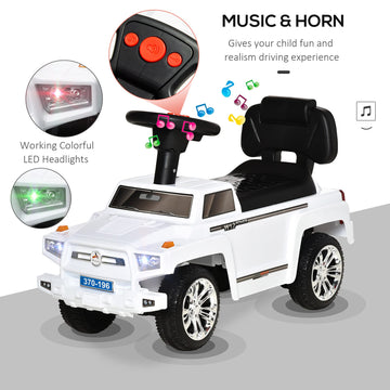 Aosom Kids Ride On Push Car, Suv Style Sliding Walking Car For Toddle With Horn, Music, Working Lights, Hidden Storage And Anti-Dumping System, White