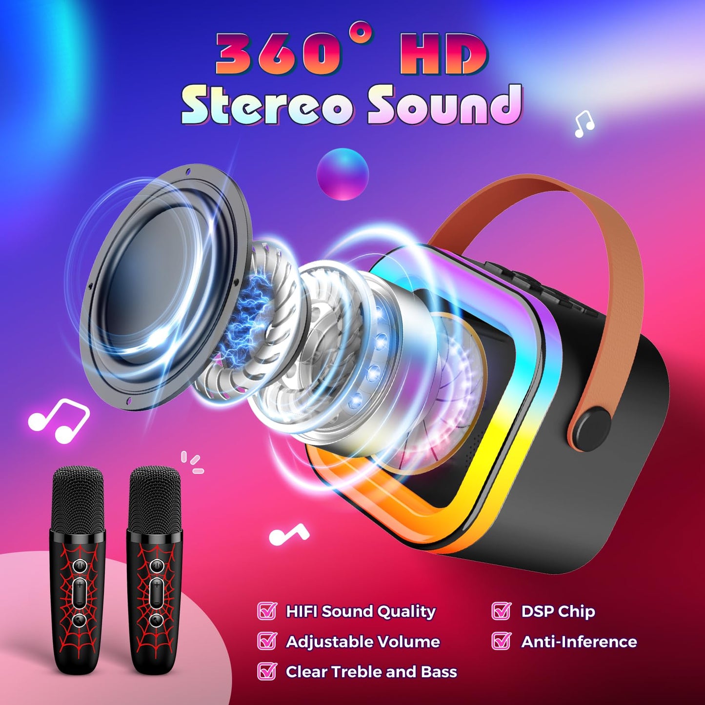 LED Mini Karaoke Machine for Kids: Easter Birthday Gifts for Boys 3 4 5 6 7 8 9 10 Year Old Kid Microphone Toys for Boy Ages 4-8 Portable Bluetooth Speaker with 2 Wireless Mics for Kids Girls mature-themed