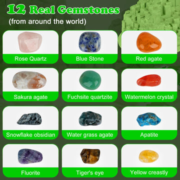 Gemstone Dig Kit (Unique Shape),Great STEM Science Kit for Kids- Excavate Your Own 12 Real Gemstones,Educational DIY Toys,Gem Di