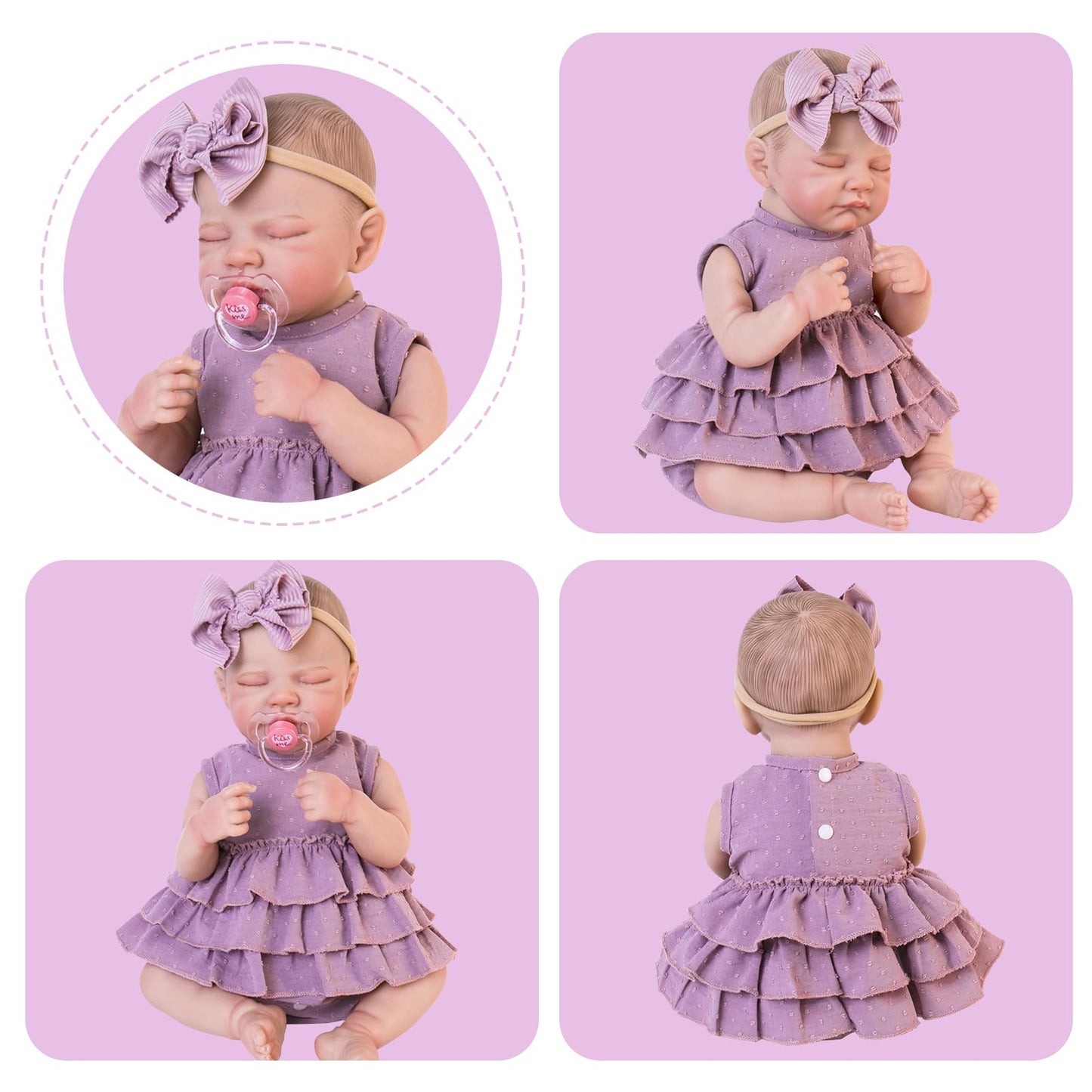 Aori Lifelike Baby Dolls Clothes 20 Inch Purple Dress Clothing Set for 17-20 in Realistic Newborn Doll Girls