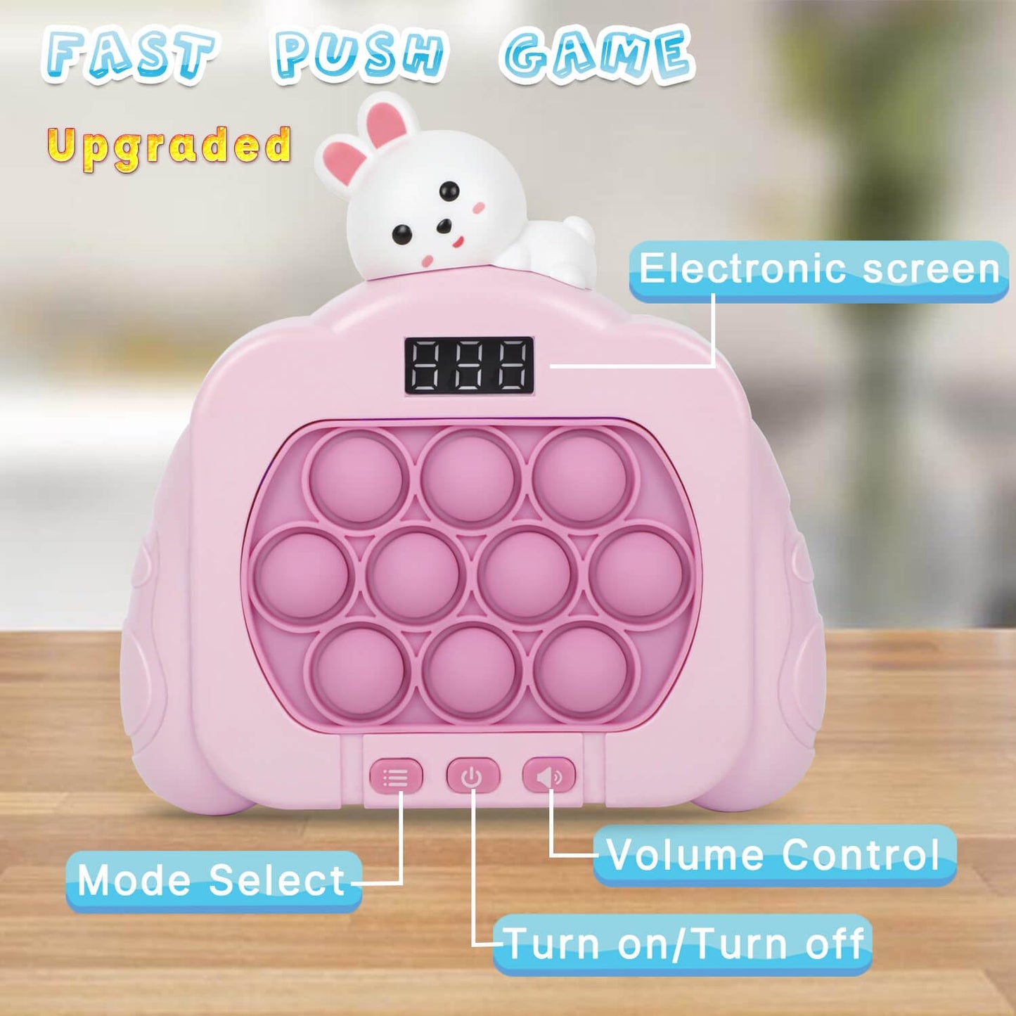 HLXY Quick Push Pop Game Fidget Toy - Upgraded Light Up, 12 Modes, Medium Size, Pink, ABS Material, Ideal for Kids 3-12, Great Gift