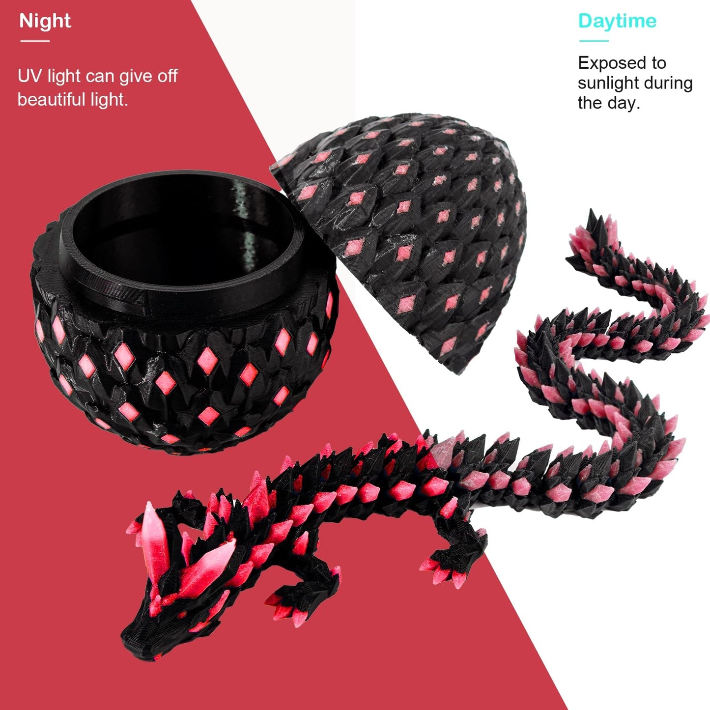 prntedtou 3D Printed Dragon Egg Figurine - Glow in the Dark, Flame Red, 1 inch Collectible, Articulated Fantasy Model
