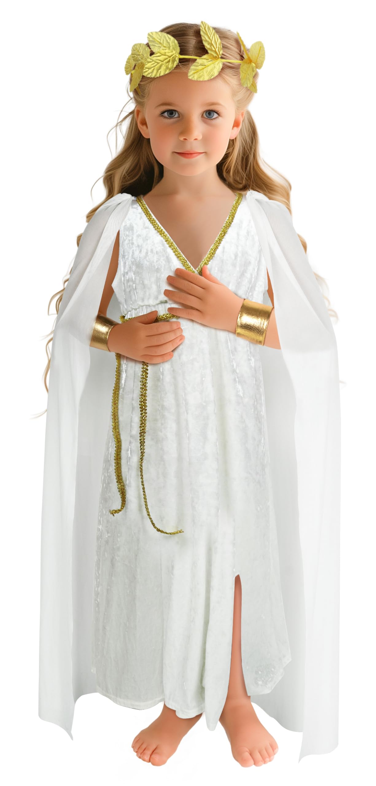 Uqje 6Pcs Kids Greek Toga Costume Set Halloween Cosplay Roman Goddess Grecian Outfit For Children White