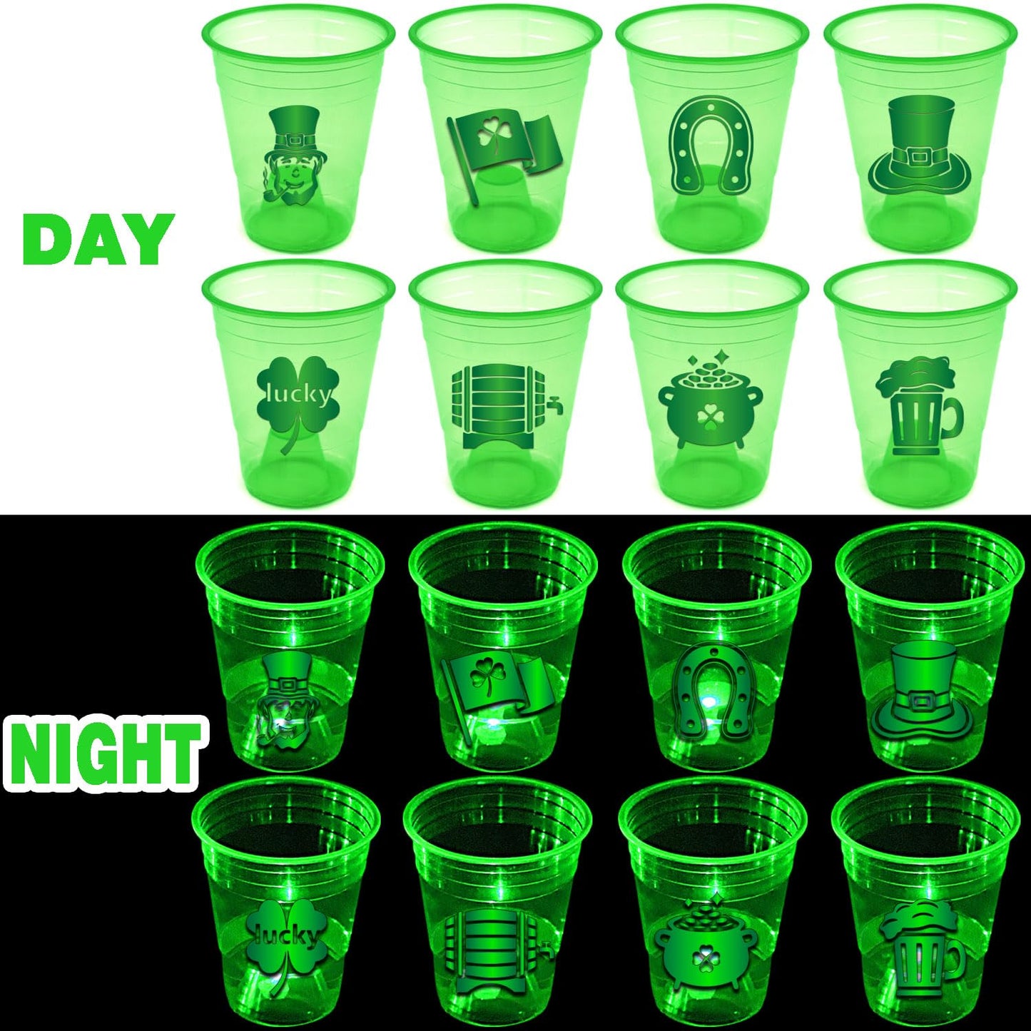 mishunyus 24 Pcs Glow St.Patricks day Cups,St.Patricks Day Party Supplies,Shamrock Party Cups for Party Decorations,Party Favo