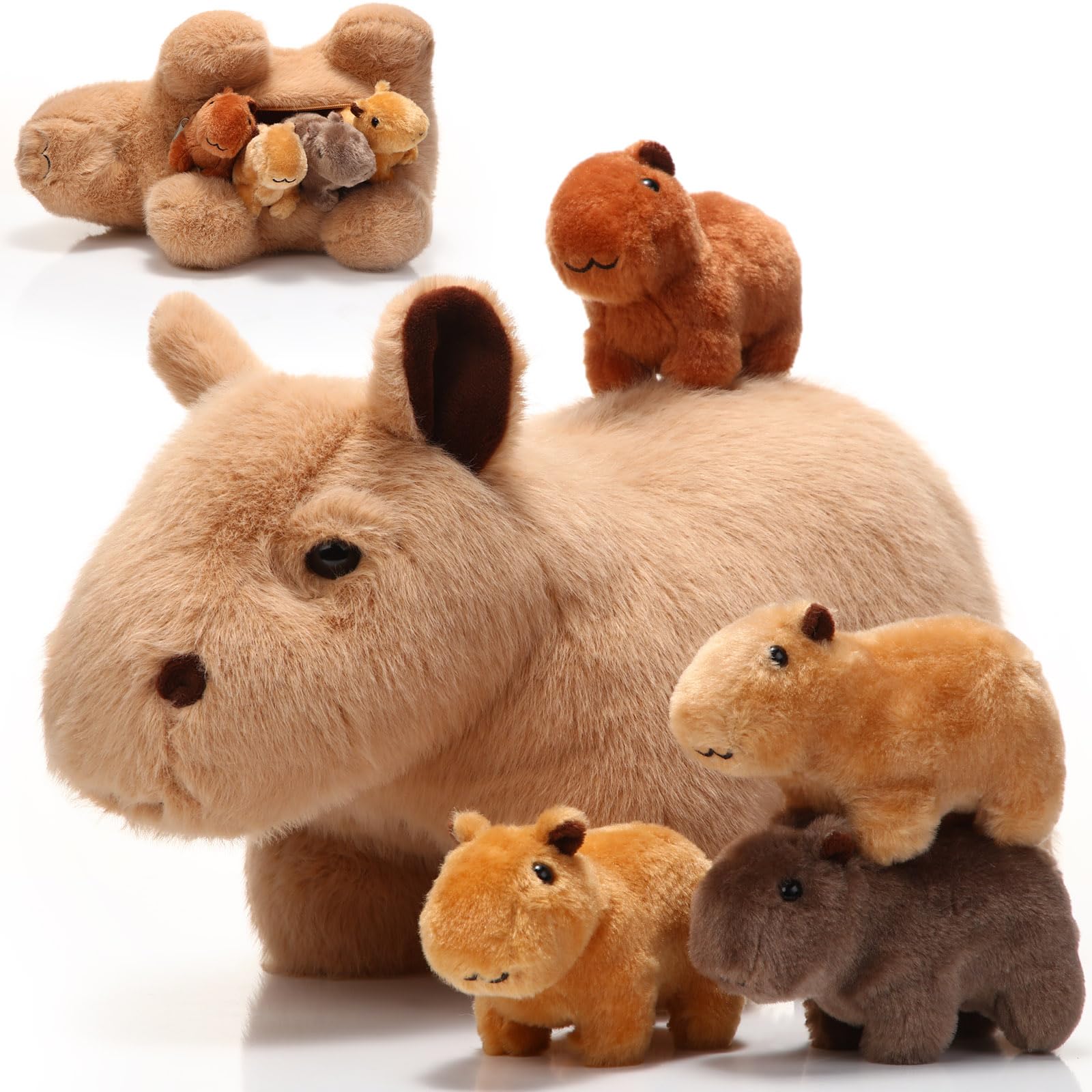Hollowfly 5 Pcs Capybara Stuffed Animals Capybara Plush Set Gift For Kids Mommy With 4 Cute Babies Inside Soft Stuffed Capybara