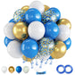 Blue White And Gold Balloons, 60 Psc Blue And White Balloons Set With Blue Gold Confetti Metallic Gold Balloons, 12 Inch Royal B