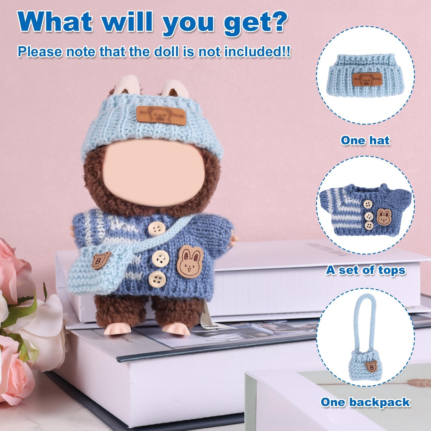Clothes Outfit for Dolls  enhanced Blue Doll Accessories with Fashion Clothes Bear Hat Crossbody Bags Chic Style Set for Decoration Supplies
