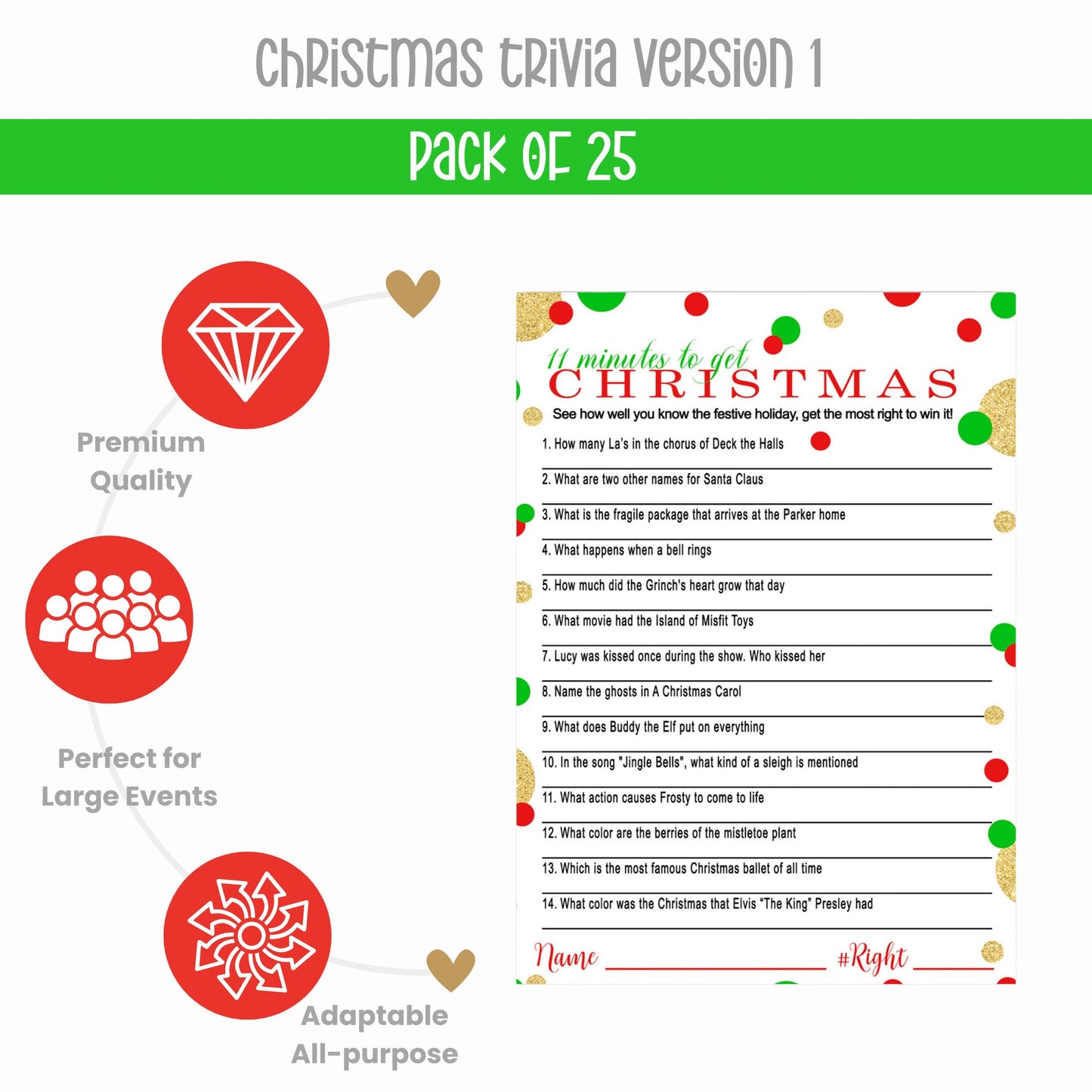 Paper Clever Party Christmas Trivia Game - 25 Guest Pack, Cardstock, Multicolor, Office & Holiday Fun, Model 12minxmasgame01