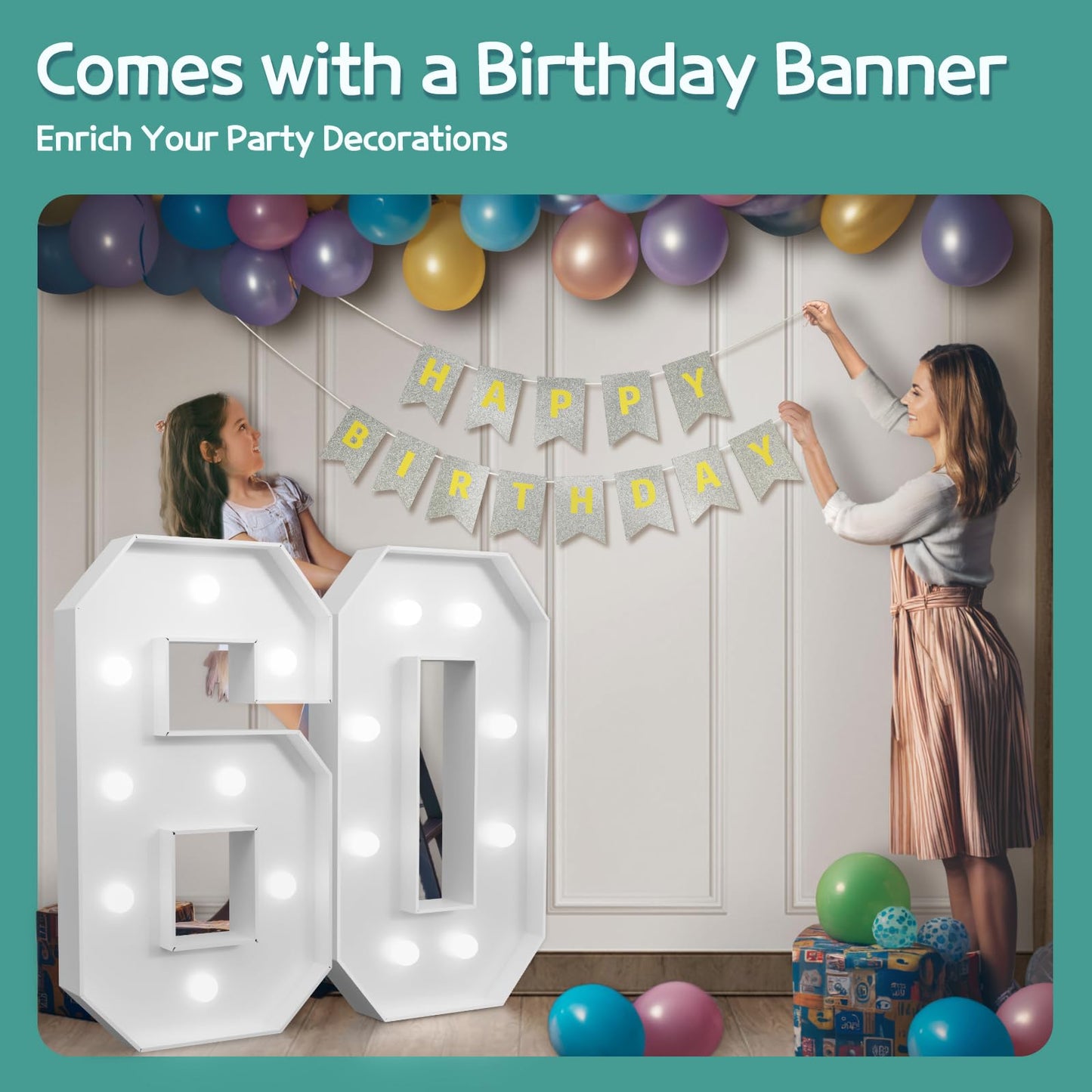 Imprsv Marquee Numbers Large 60Th-Birthday Decorations: 3Ft Light Up Number 60 Birthday Decoration For Women Men Sixty Year Old