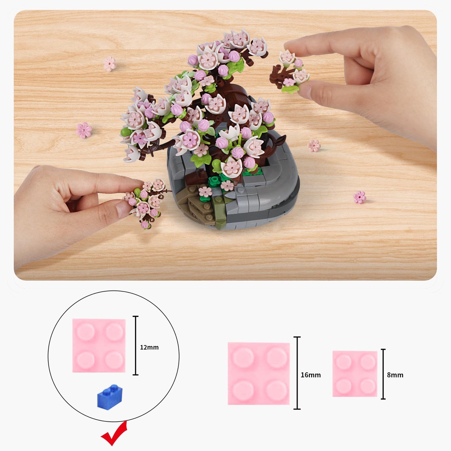 Ziyostar Mini Bricks Cherry Blossoms Plant Building Kit,Bonsai Diy Simulating Plant Ecology Collection Building Toy,Bouquet Set