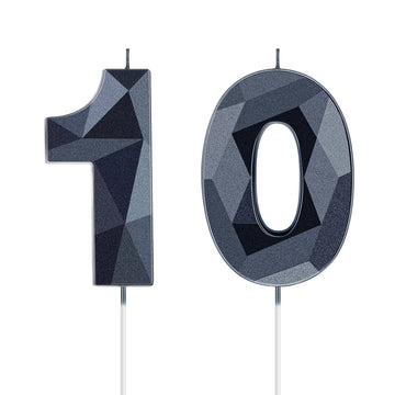 10th Birthday Candles 3D Diamond Shape Number Candles Numeral Birthday Cake Topper Cake Candles for Birthday Decoration Family B